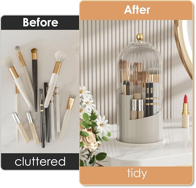Aurielle Makeup Brush Holder with Lid – Rotating Dustproof Organizer