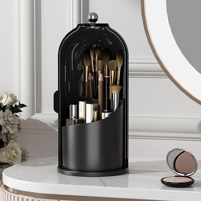 Aurielle Makeup Brush Holder with Lid – Rotating Dustproof Organizer
