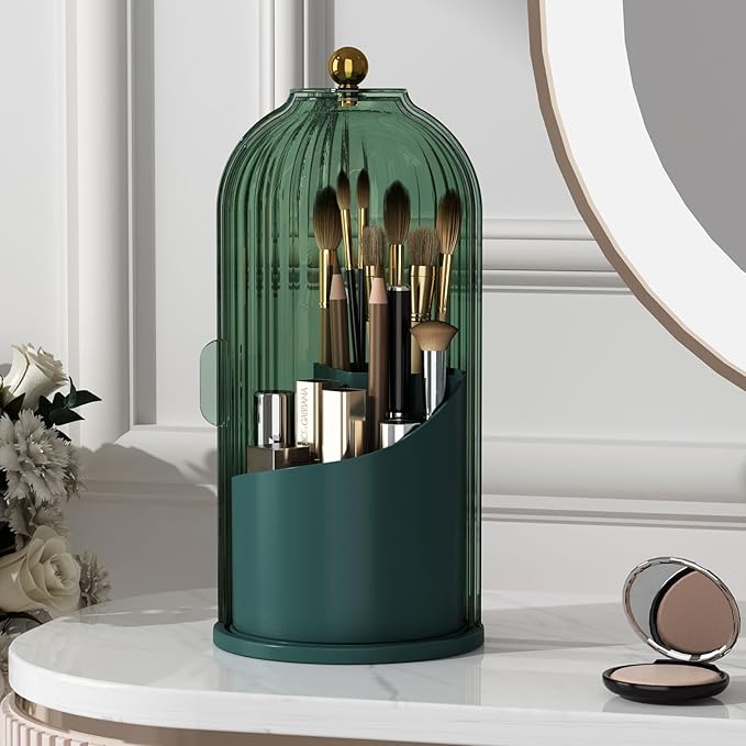Aurielle Makeup Brush Holder with Lid – Rotating Dustproof Organizer